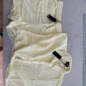 MONROW Gauze Short Sleeve Shirt and Shorts  Matching Set Lemon - L,New with Tags